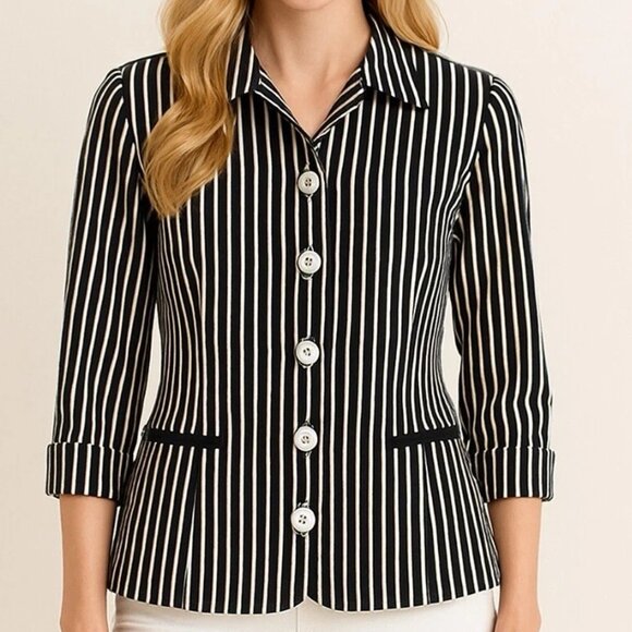 NWT CHAPS Nautical Black and White Stripe Blazer Ralph Lauren Beverly Hills XL - Picture 7 of 8